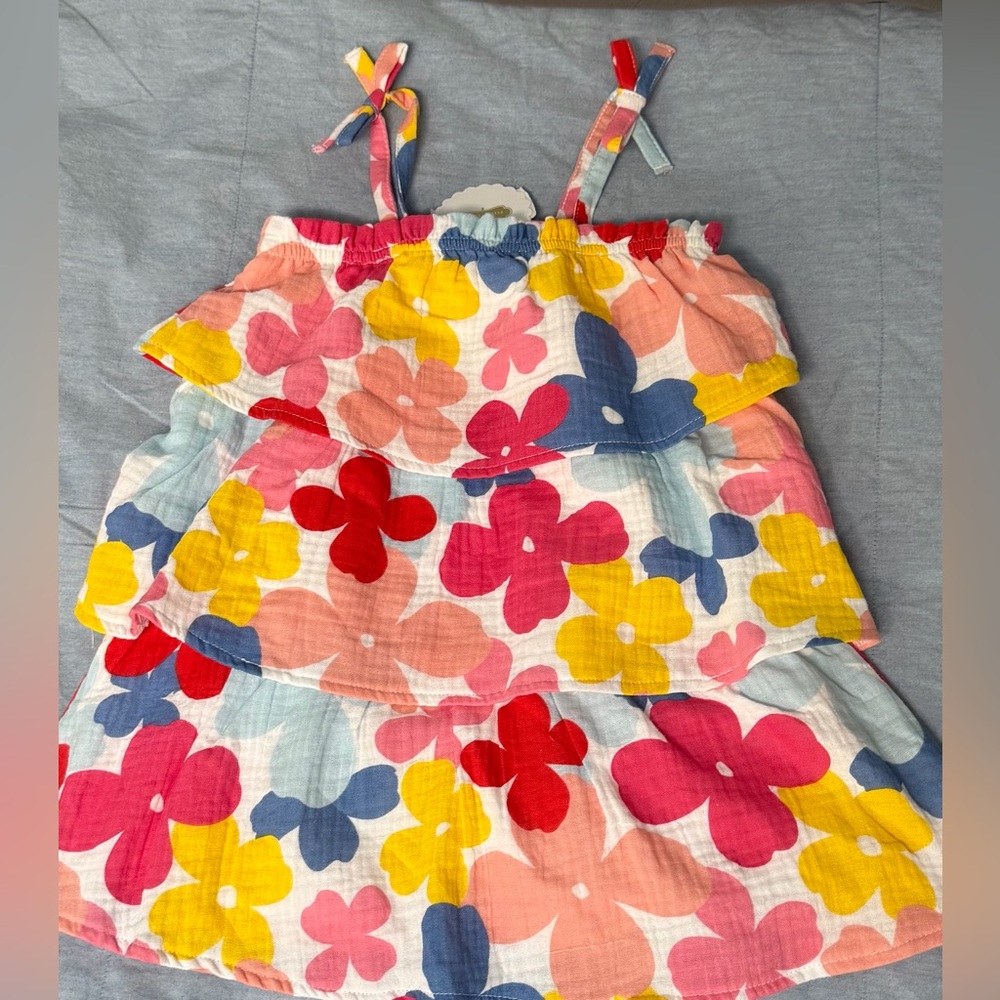 New with Tags Mud Pie Colorful Floral Tiered Dress, 24 mos/2T